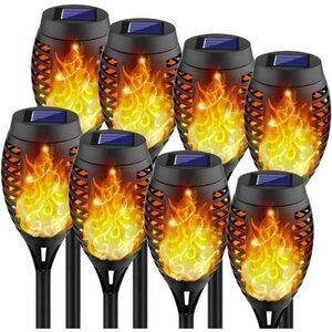 8-Pack Solar Torch‎ Light with Flickering Flame Waterproof Outdoor Solar Lights